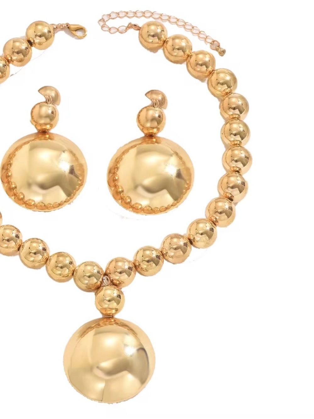 Gold-Tone Beaded Necklace and Earring Set - Elegant Statement Jewelry